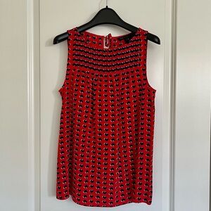 Marc By Marc Jacobs Red Silk Sleeveless Blouse with Navy heart pattern